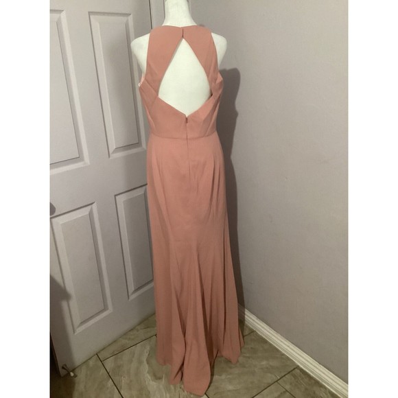 DESSY 3029 DIAMOND CUTOUT BACK TRUMPET GOWN FRONT SLIT DESERT ROSE 8 NEW - Picture 4 of 12